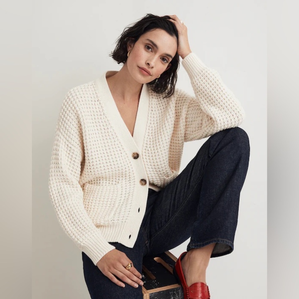 Madewell Waffle-Knit V-Neck Cardigan size xs